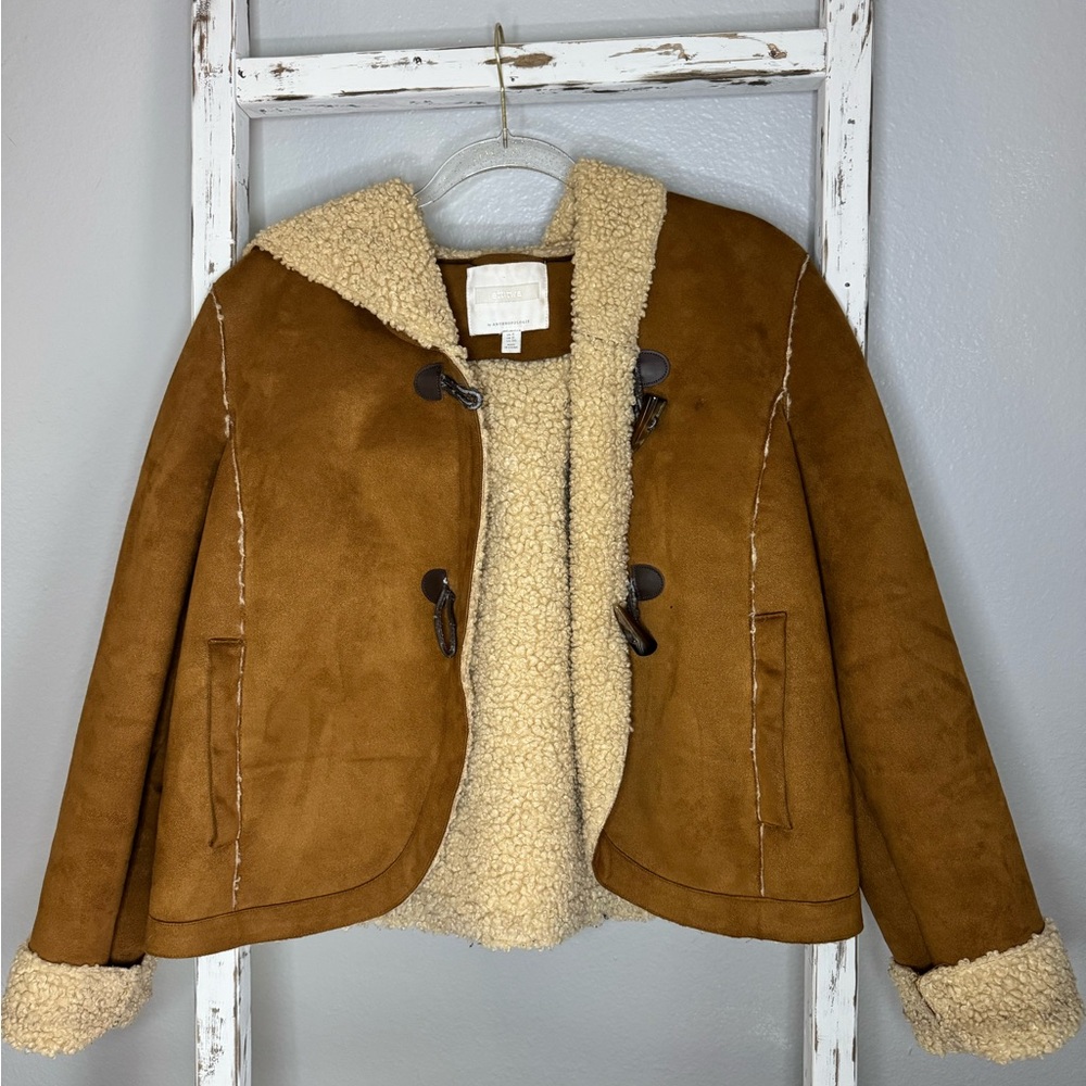 Ettitwa by Anthropologie Women’s Suede Jacket Toggle Coat Beige size 4